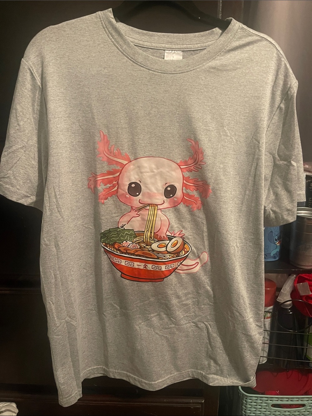 117 - Cute Axolotl Ramen Graphic T-Shirt - Gray